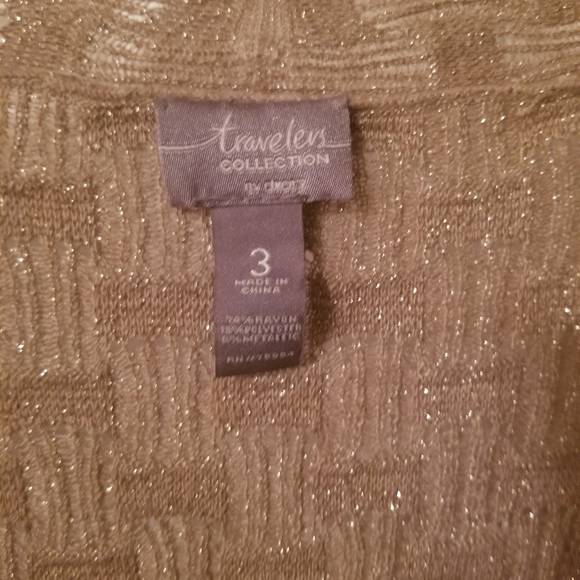 Chicos XL Travelers Collection Open Cardigan/Sweater Taupe  Metallic Gold - Picture 2 of 6